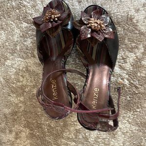 Black open toe leather heels